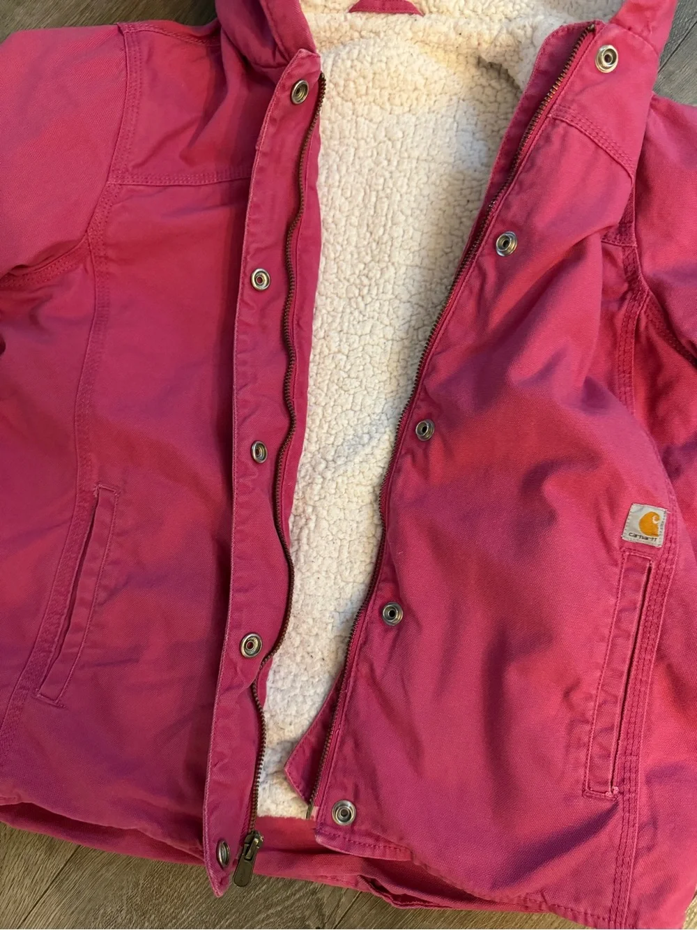 Carhartt Kids Hot Pink Hooded Jacket with Sherpa Lining